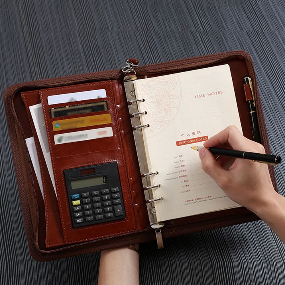Leather Work Folder - 휴대용 파일 폴더 PU 가죽 6링