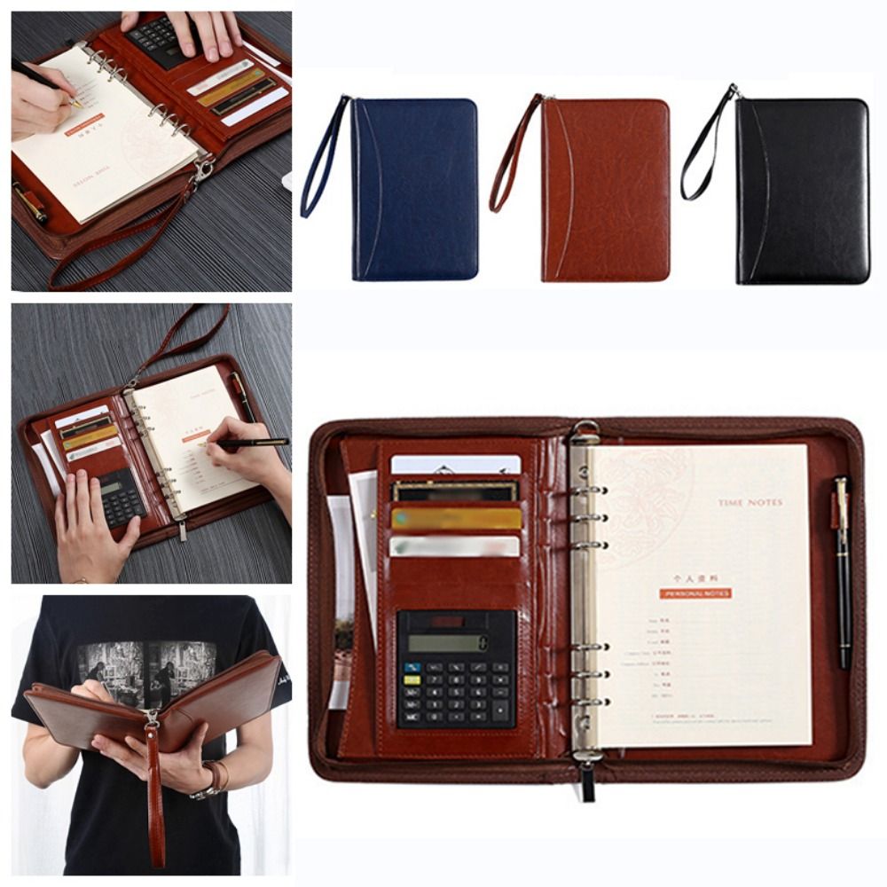 휴대용 파일 폴더 PU 가죽 6링 업무 기록장 계산기  - Leather Work Folder 리뷰 및 가격