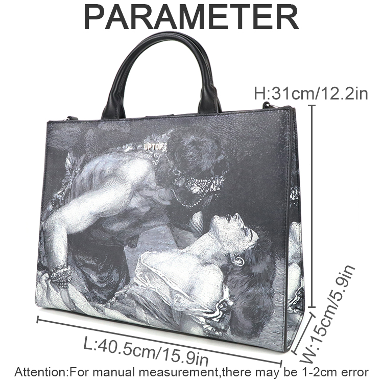 빈티지 피규어 아트 프린트 PU 가죽 토트백 여성용 탑 - Leatherwork Art 리뷰 및 가격